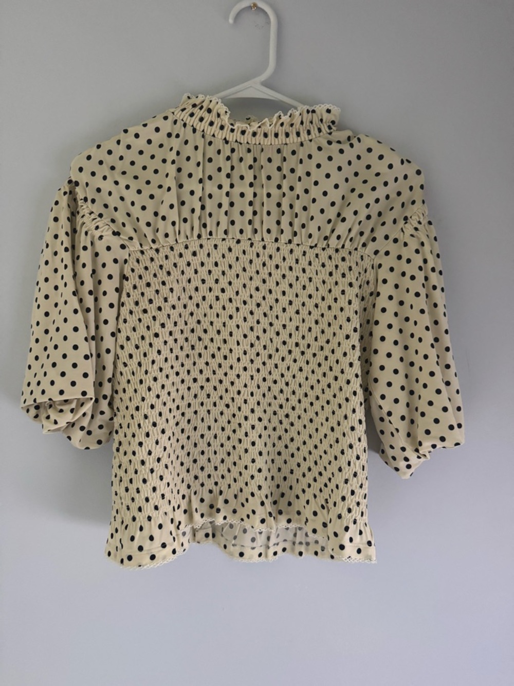 Sandro Cream Polka Dot High Neck Puff Sleeve Top - Picture 2 of 5